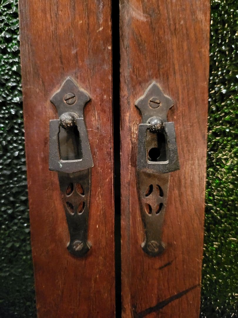 緑 ダイヤガラス　透かし彫り　本棚　本箱　キャビネット　大正ロマン　アンティーク