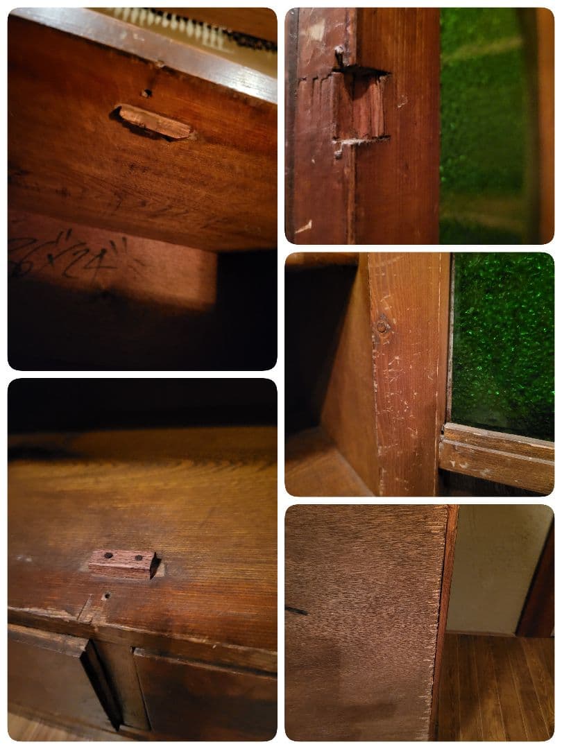 緑 ダイヤガラス　透かし彫り　本棚　本箱　キャビネット　大正ロマン　アンティーク