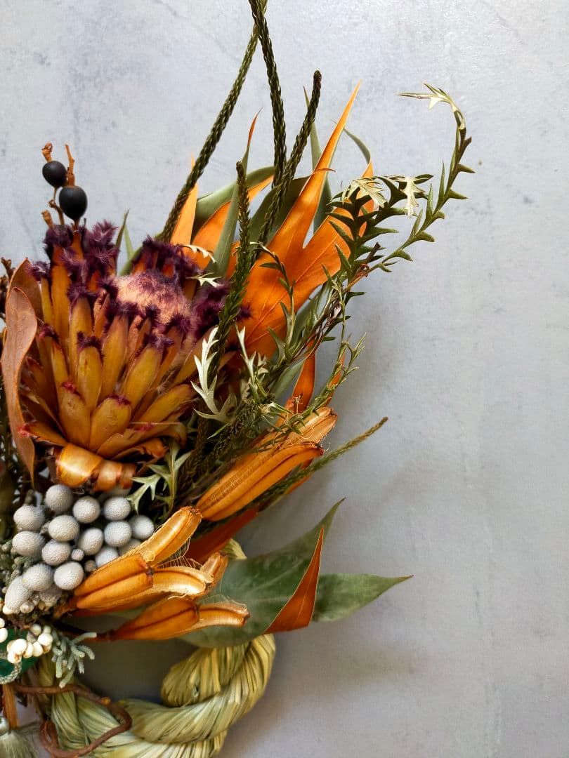 53.【2026年✕大型✕しめ縄✕プロテア】お正月飾り スワッグ ドライフラワー