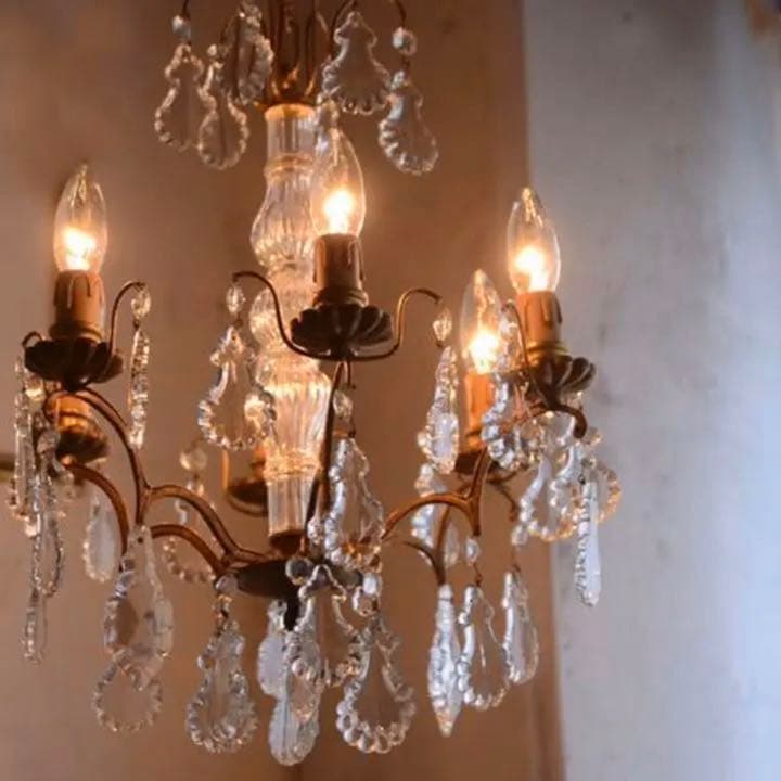 フランス アンティーク シャンデリア 6灯 クリスタル シャビー