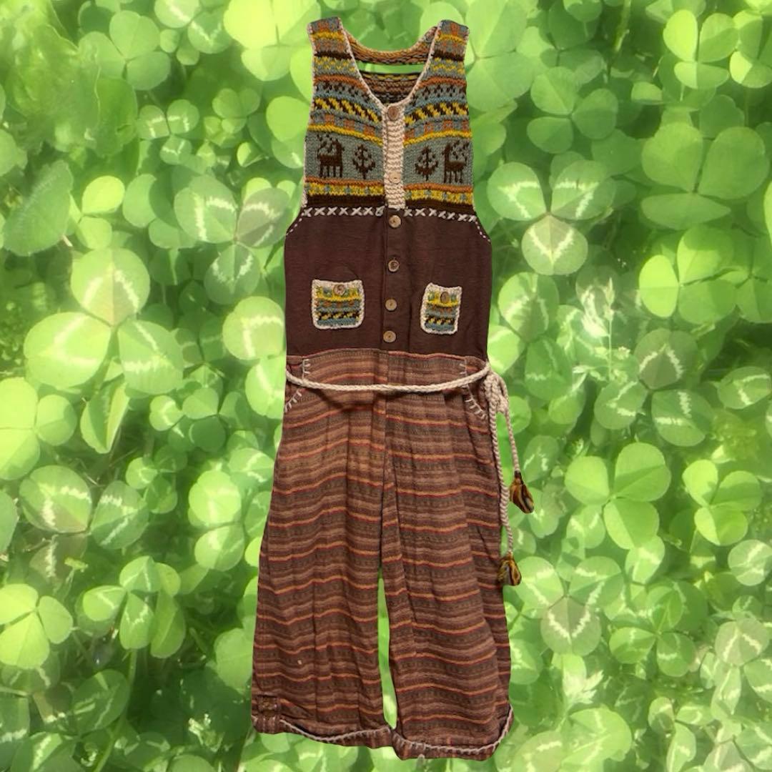 hammock 森ガール ヒッピー エスニック ブラウン刺繍サロペット