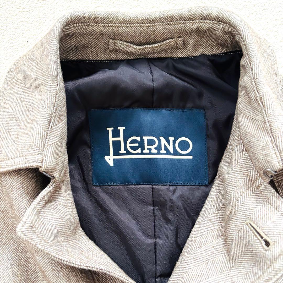 ヘルノ ステンカラーコート アウター ウール混 ヘリンボーン ベーシュ 44 M
