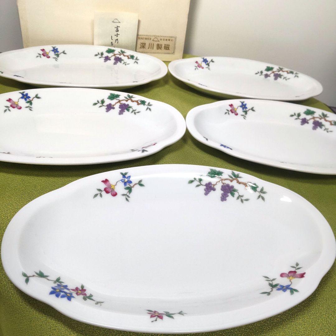 深川製磁 小判 楕円 オーバル 花の園 小花 箱付の