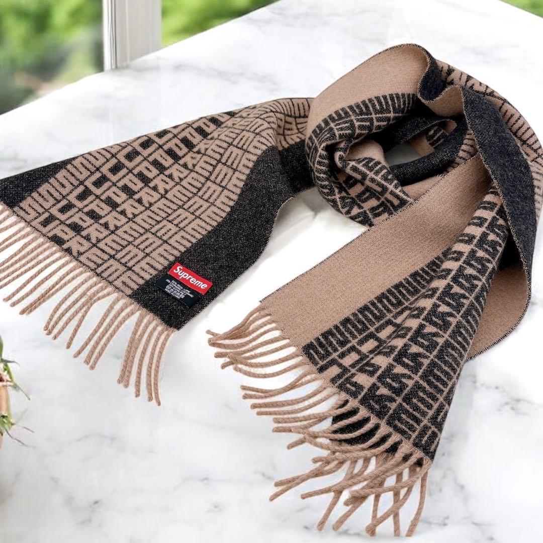 【極美品】Supremeシュプリーム/マフラー/ジャガードロゴ総柄/カシミア