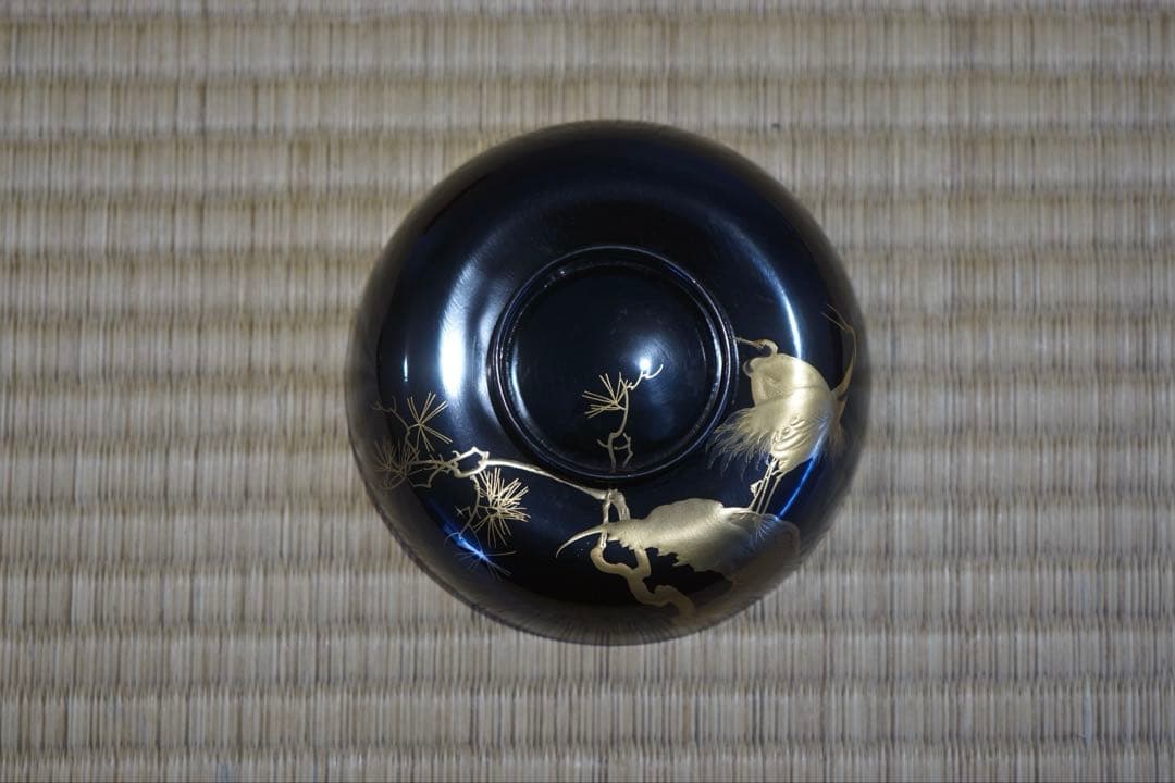 輪島塗 松鶴図金蒔絵 黒漆 吸物椀 2客 / 木製漆器 茶懐石