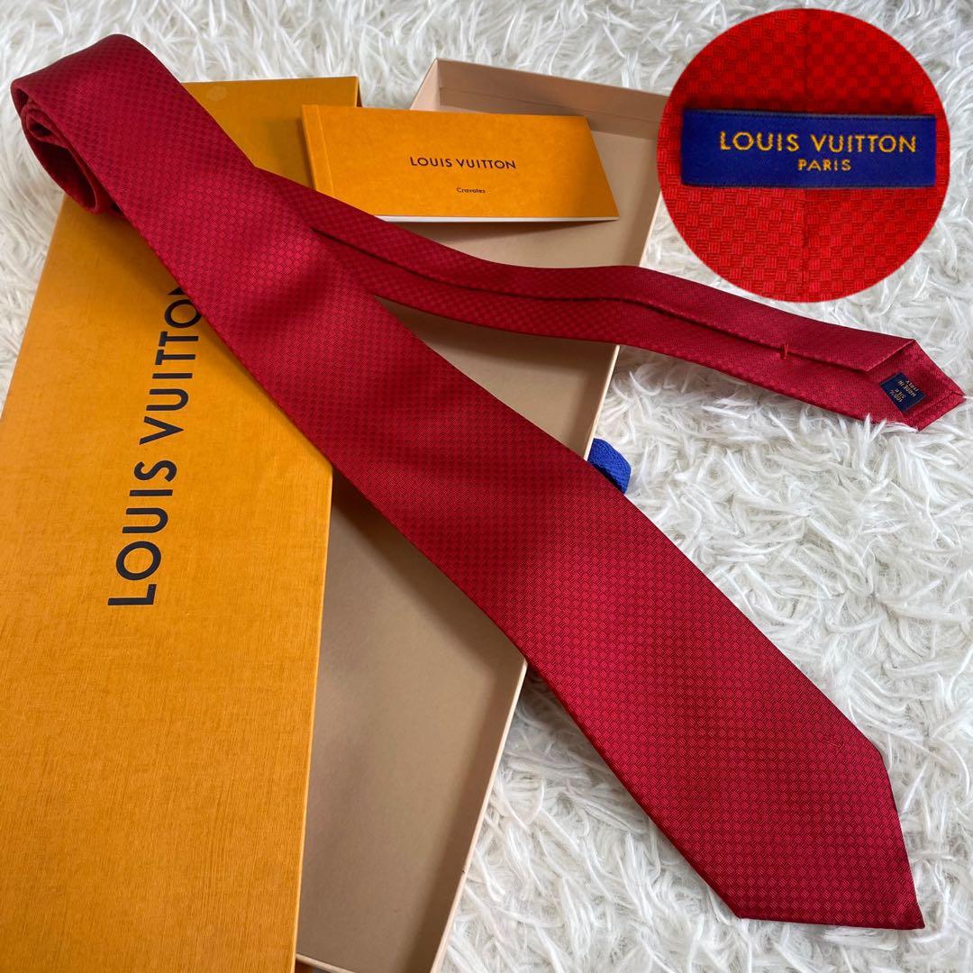 【超極美品/現行青タグ】ルイヴィトン　マイクロダミエ　ネクタイ　箱付き　レッド