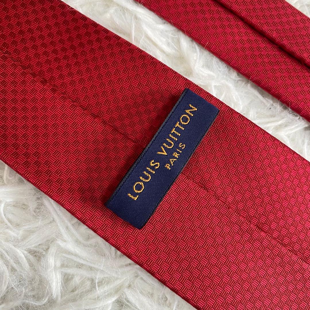 【超極美品/現行青タグ】ルイヴィトン　マイクロダミエ　ネクタイ　箱付き　レッド