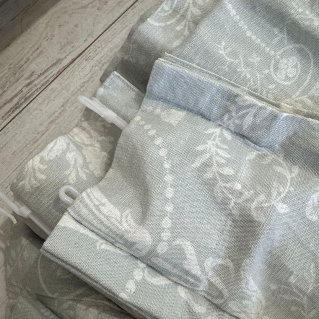 美品　ローラアシュレイ　二つ山　オーダーカーテン　ブルー