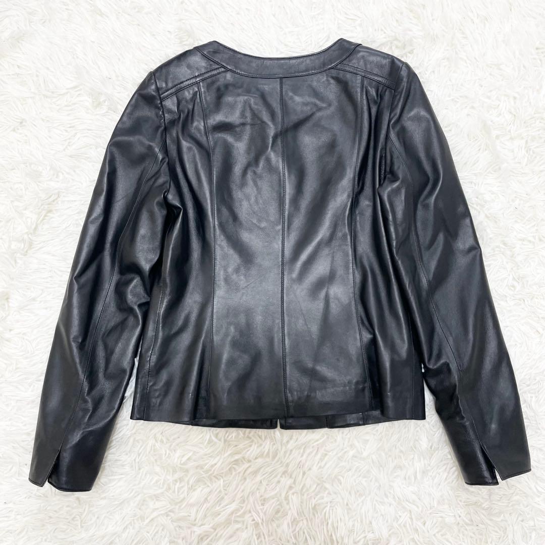 【美品】BALMAIN バルマン レザージャケット 羊革 ノーカラー ブラック