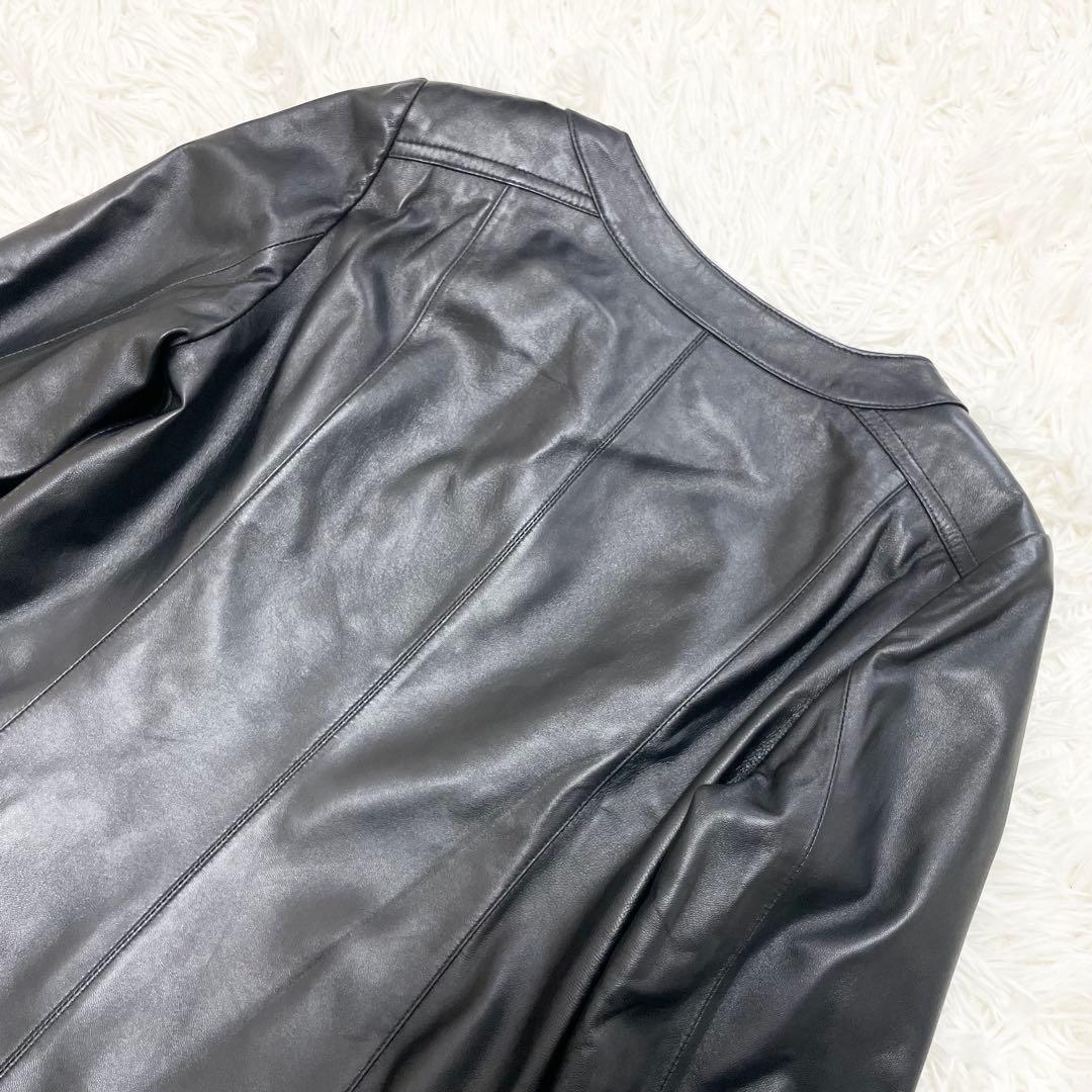 【美品】BALMAIN バルマン レザージャケット 羊革 ノーカラー ブラック