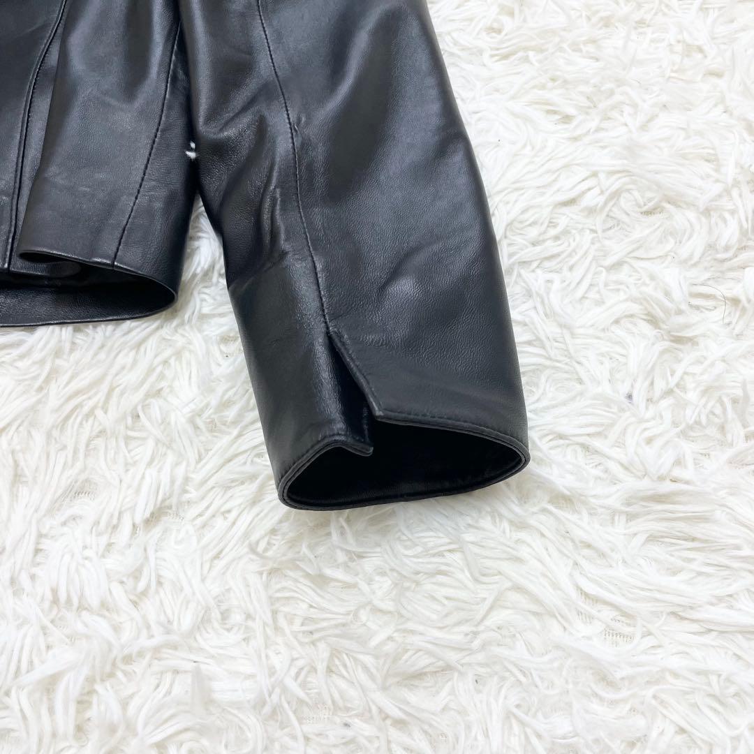 【美品】BALMAIN バルマン レザージャケット 羊革 ノーカラー ブラック
