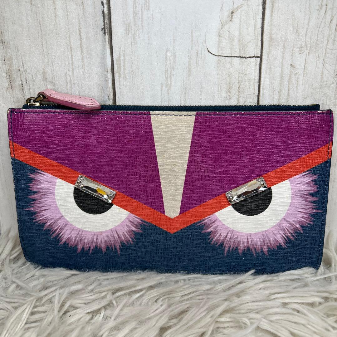 FENDI ポーチ　セカンドバッグ　モンスター　ストーン　ロゴ　PVC