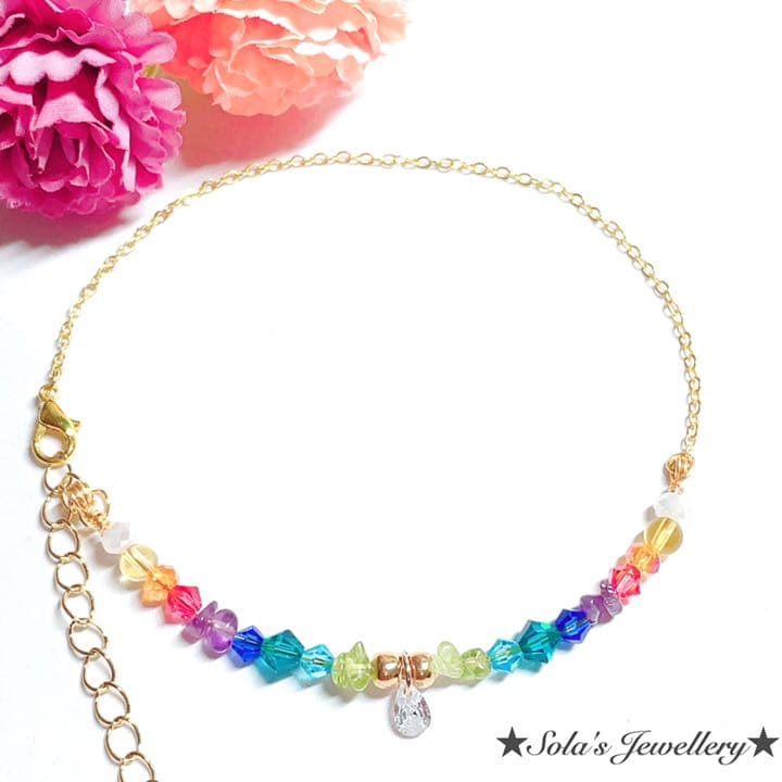 #期間限定！シトリン＆ペリドット＆アメジストのキラキラレインボーアンクレット