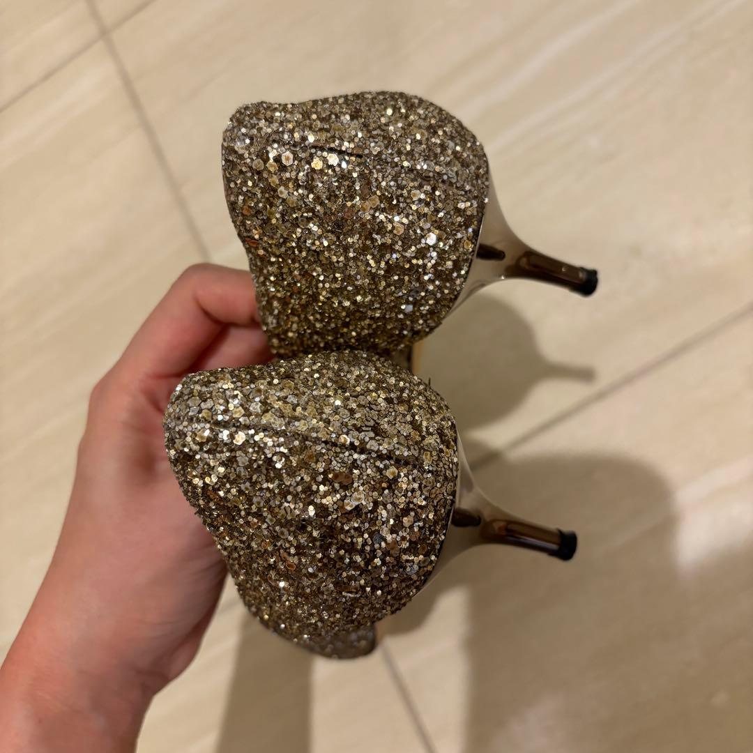 JIMMY CHOO　ジミーチュウ　グリッター　パンプス　ゴールド37　24.0
