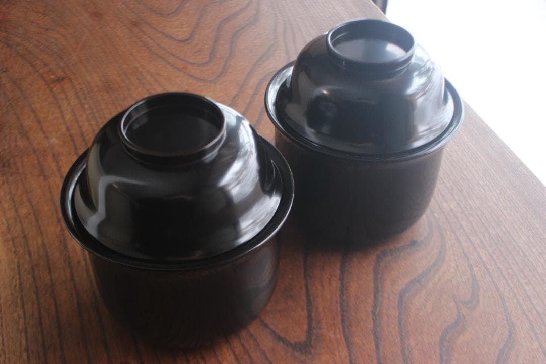 時代逸品！品のある羽反りデザインに時代黒漆の美しい蕎麦椀2点（検京塗懐石椀輪島塗