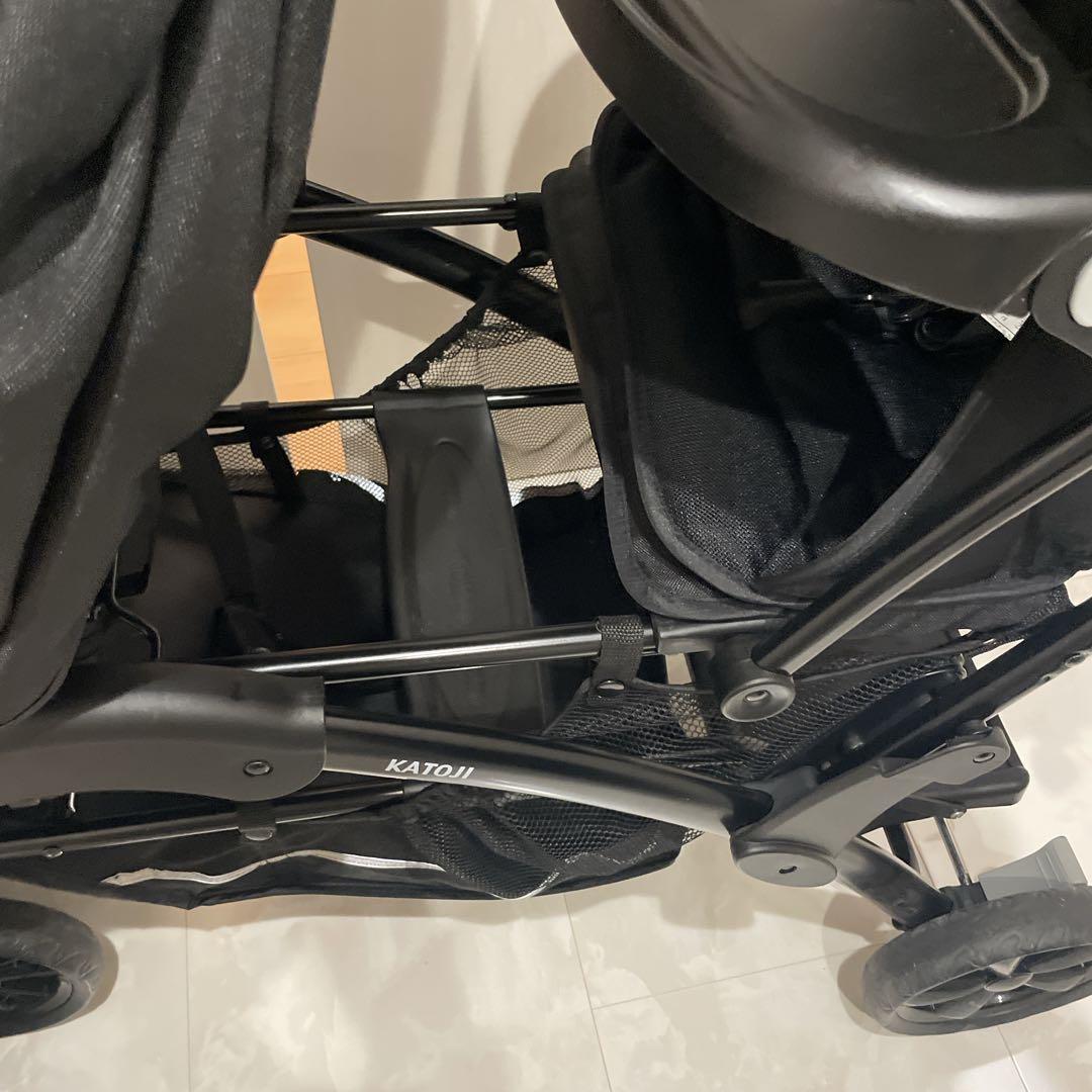 【美品】カトージ 2人でゴーDX タイヤ傷あり レインカバー付 二人乗ベビーカー