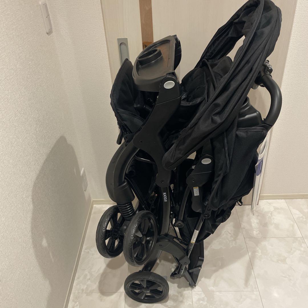 【美品】カトージ 2人でゴーDX タイヤ傷あり レインカバー付 二人乗ベビーカー