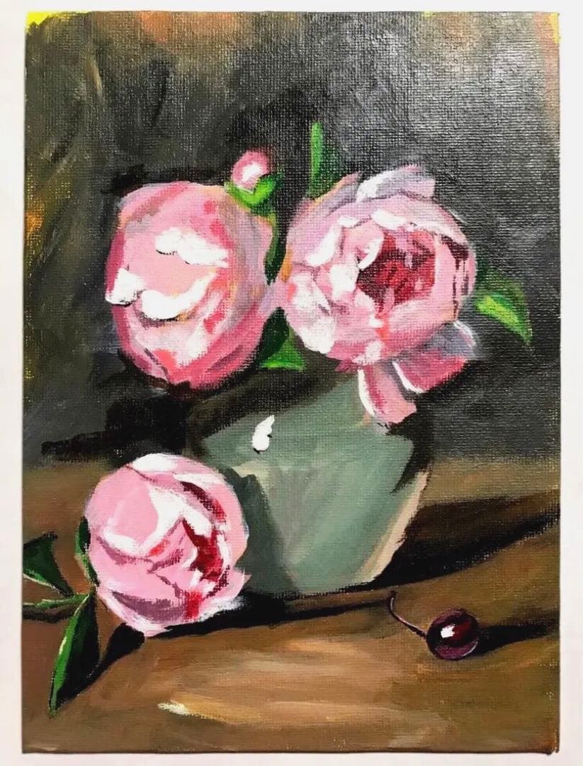 アクリル画 無題 101 『ローズ&アメリカンチェリー』