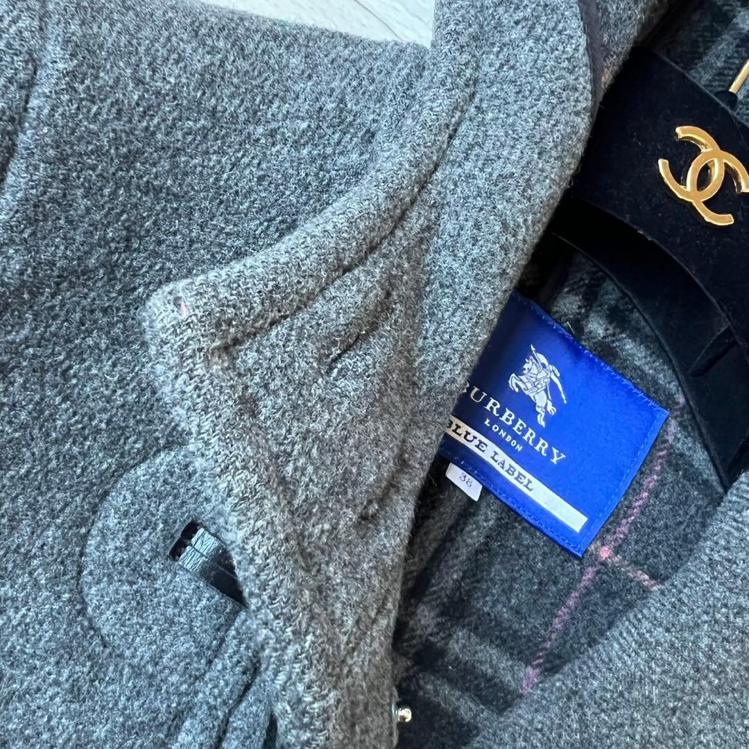 希少カラーピンクチェック　バーバリーブルーレーベル　ダッフルコート　ウール100