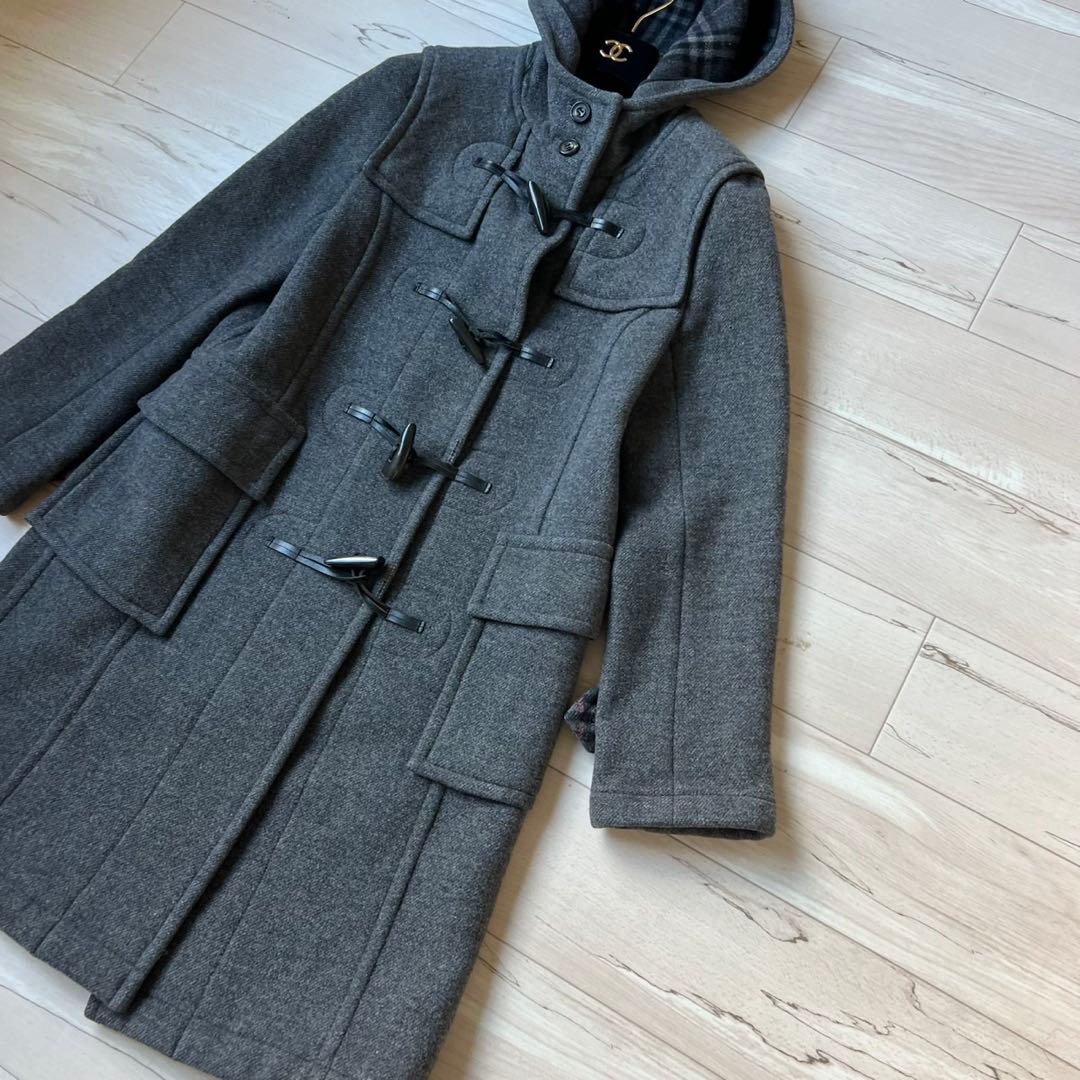 希少カラーピンクチェック　バーバリーブルーレーベル　ダッフルコート　ウール100