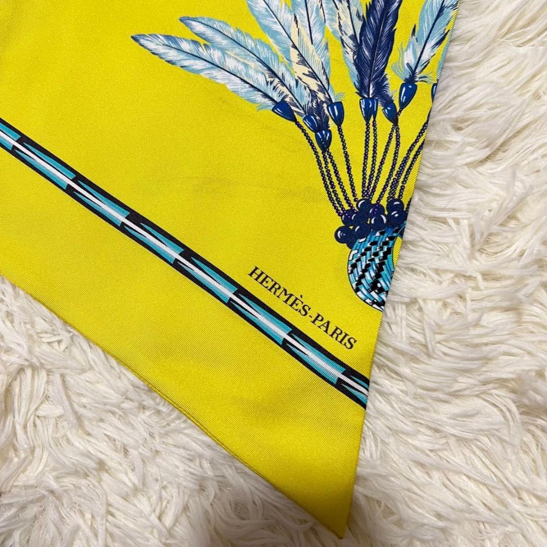 HERMES エルメス マキシツイリー　孔雀の羽 スカーフ イエロー シルク
