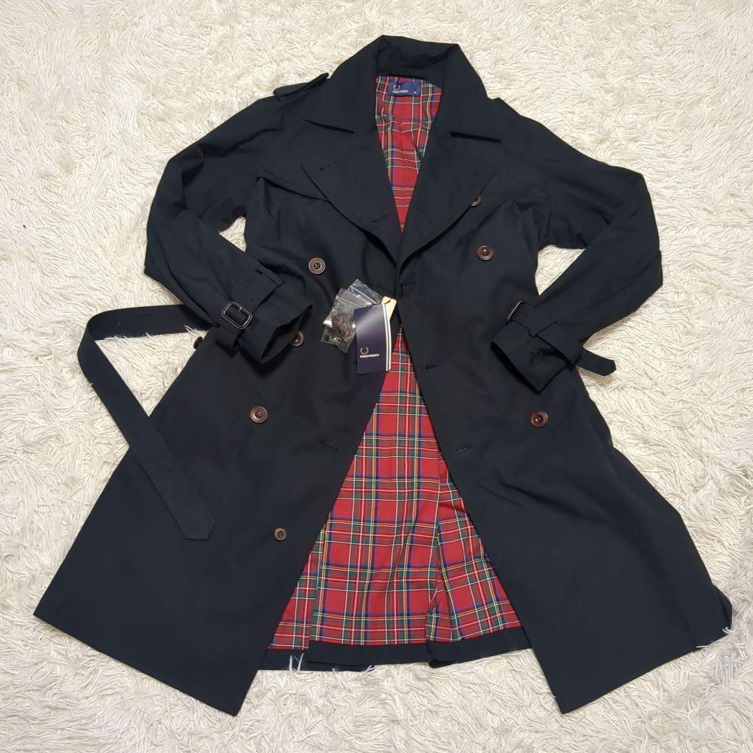 新品　fred perry トレンチコート　ネイビー　チェック　XS