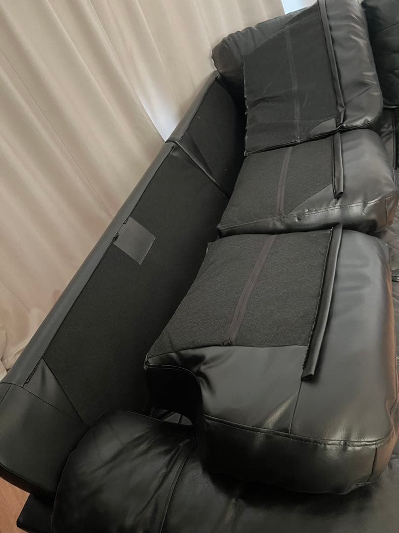 (胡ちょＯ〜ちゃん)ニトリ②本革 コーナーソファ Nステイツ 黒 左カウチ