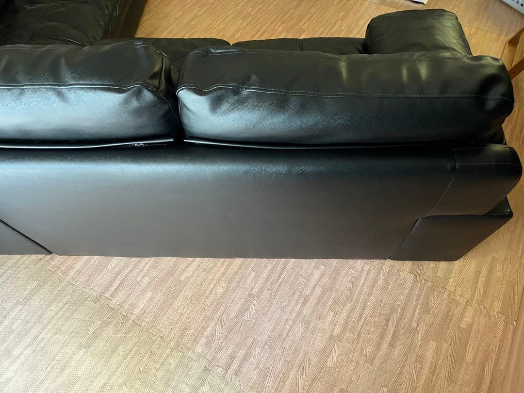 (胡ちょＯ〜ちゃん)ニトリ②本革 コーナーソファ Nステイツ 黒 左カウチ