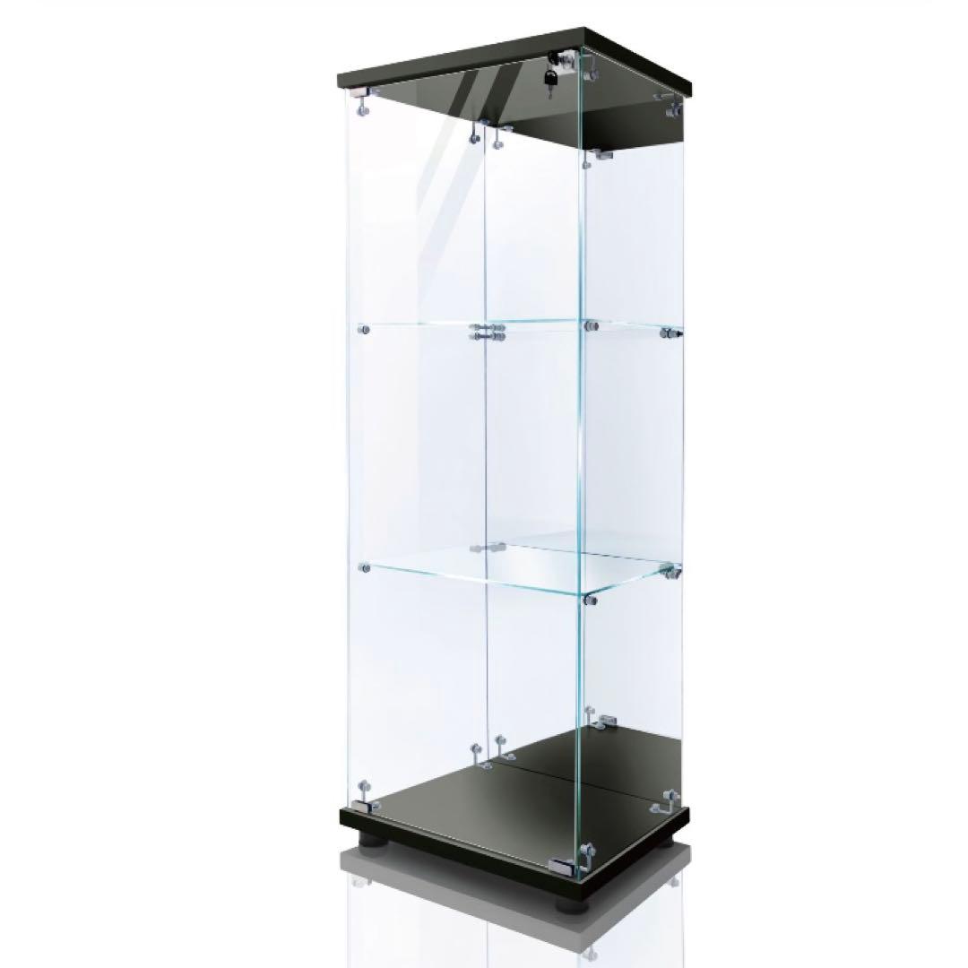 ショーケース ガラスケース 背面ミラー 3段片扉タイプ(鍵付き)125.7cm黒