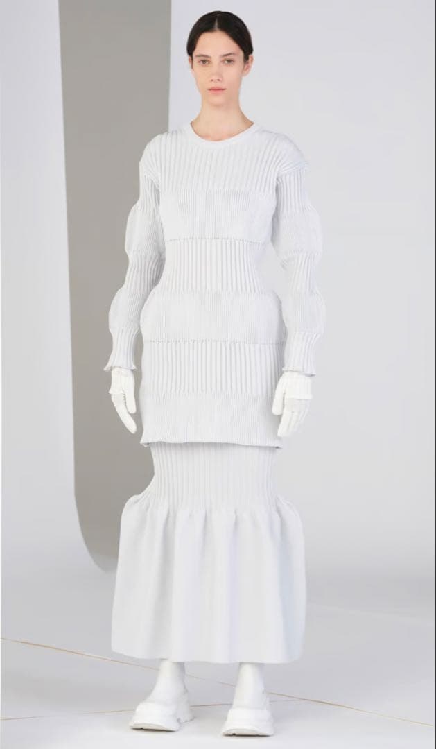 CFCLアイスグレーフルーテッドスカートmamecabanenfoldtomo