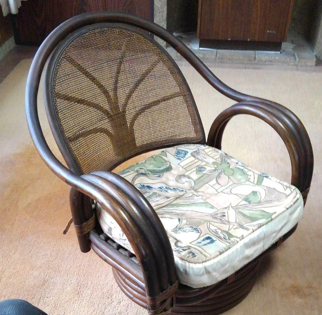レトロ　籐製の回転式座椅子