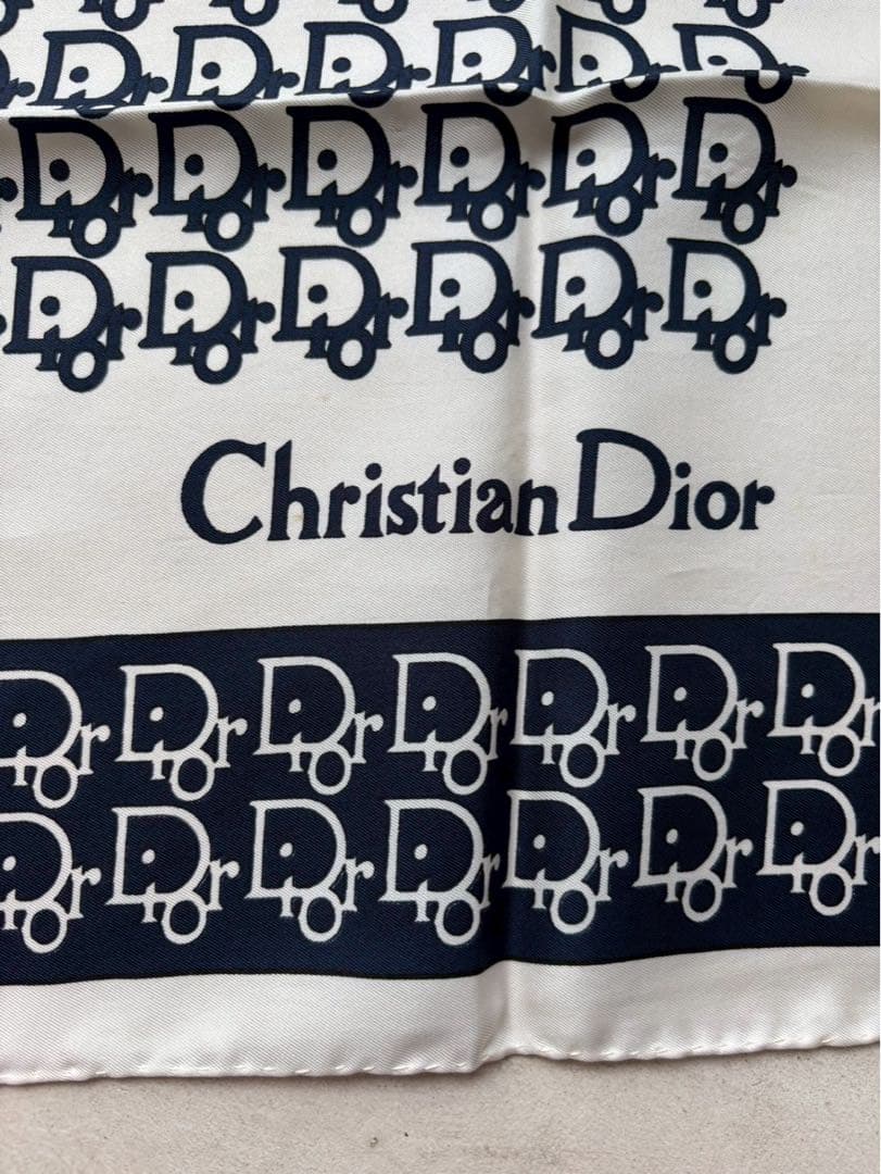 【極美品】ChristianDior スカーフ ネイビー アイボリー63✖️63