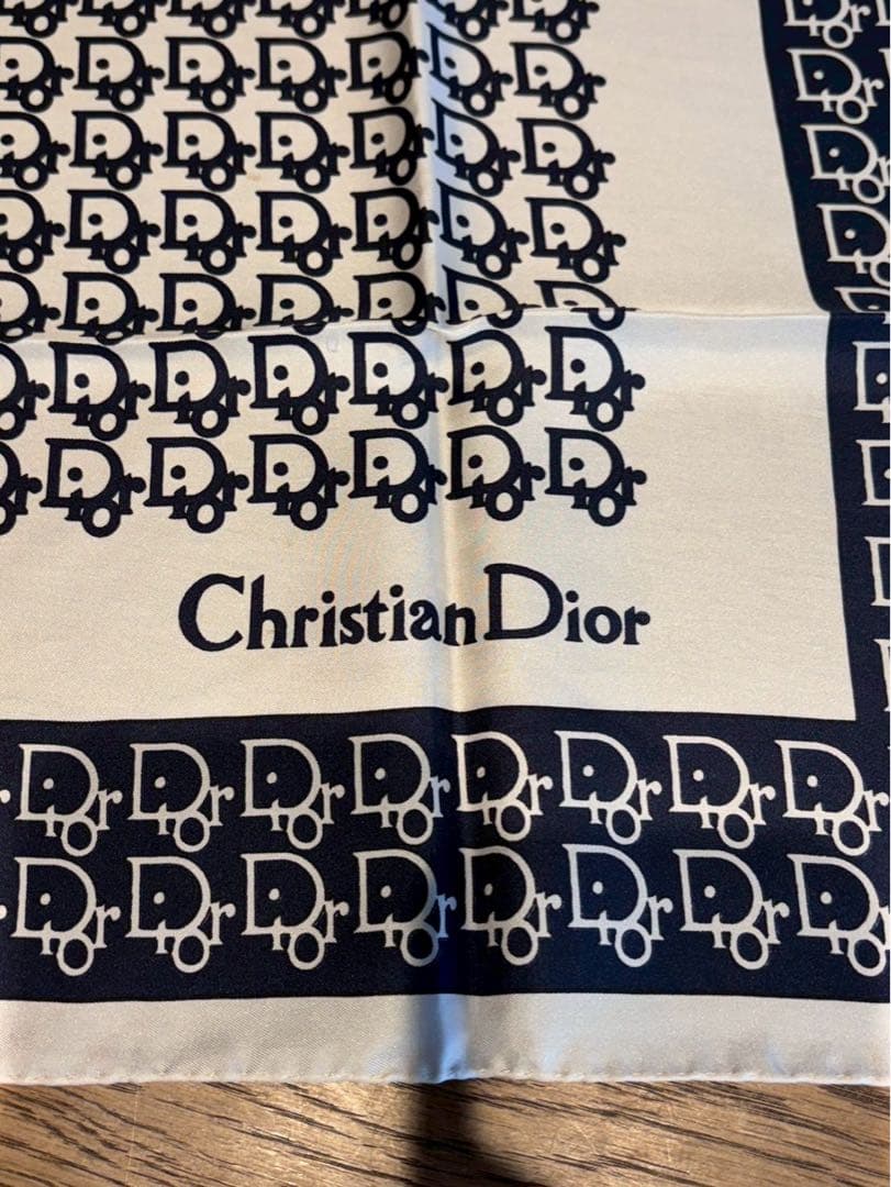 【極美品】ChristianDior スカーフ ネイビー アイボリー63✖️63