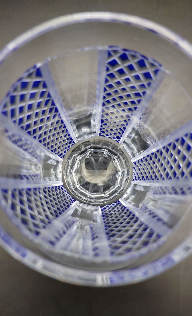 超希少品☆薩摩切子 藍被硝子 紗綾切子 高杯（切子、江戸切子、薩摩切子）