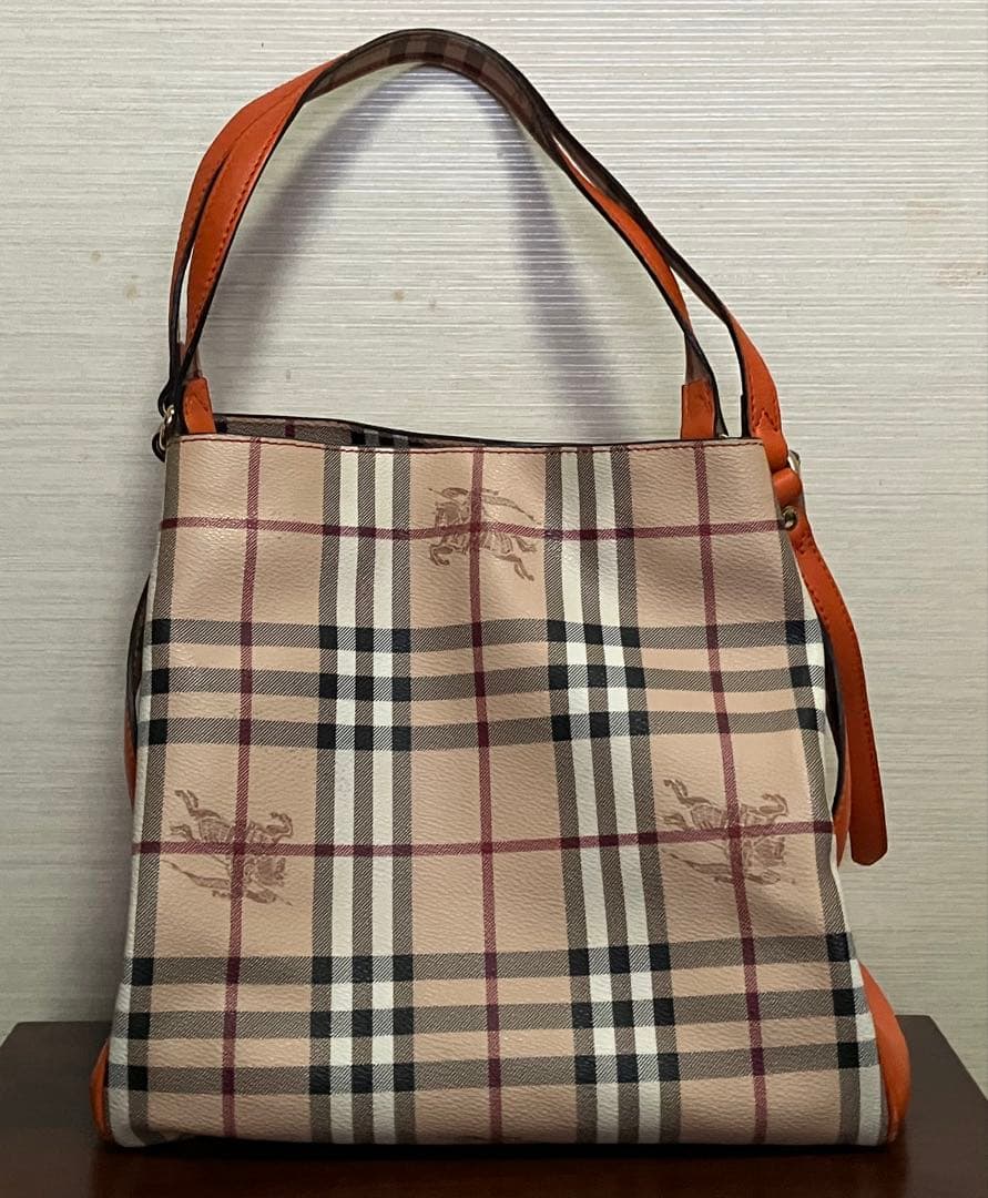 BURBERRYバーバリー ノバチェック　オレンジレザートートバッグ　極美品