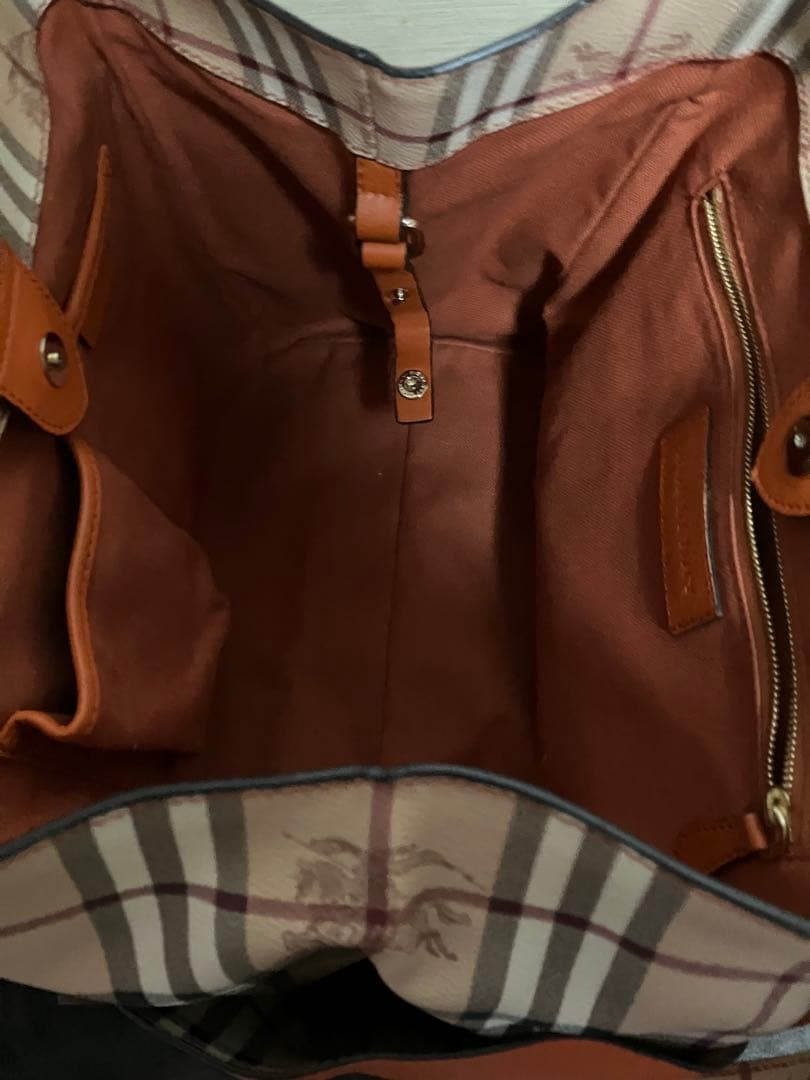 BURBERRYバーバリー ノバチェック　オレンジレザートートバッグ　極美品