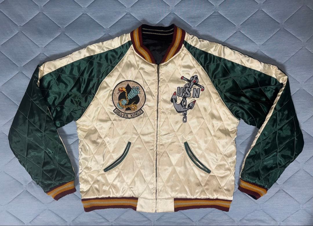 ★美品！テーラー東洋 サテンキルトリバーシブルスカジャン髑髏xU.S.NAVY