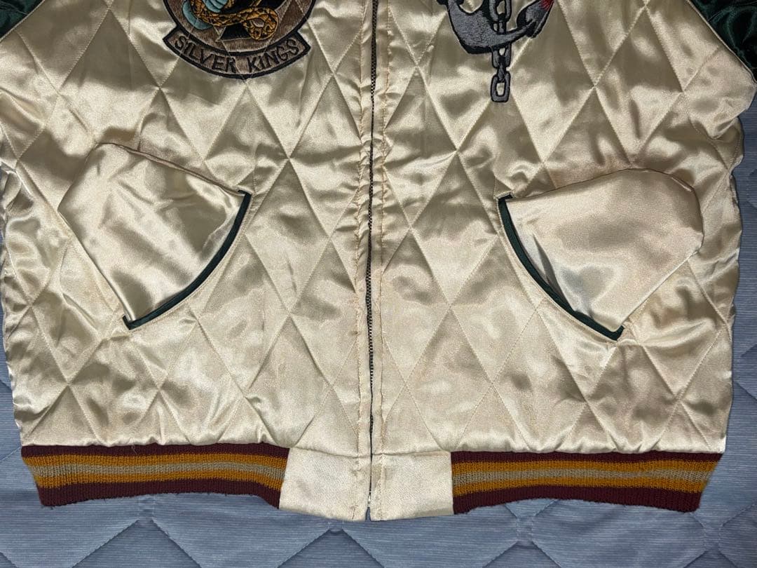 ★美品！テーラー東洋 サテンキルトリバーシブルスカジャン髑髏xU.S.NAVY