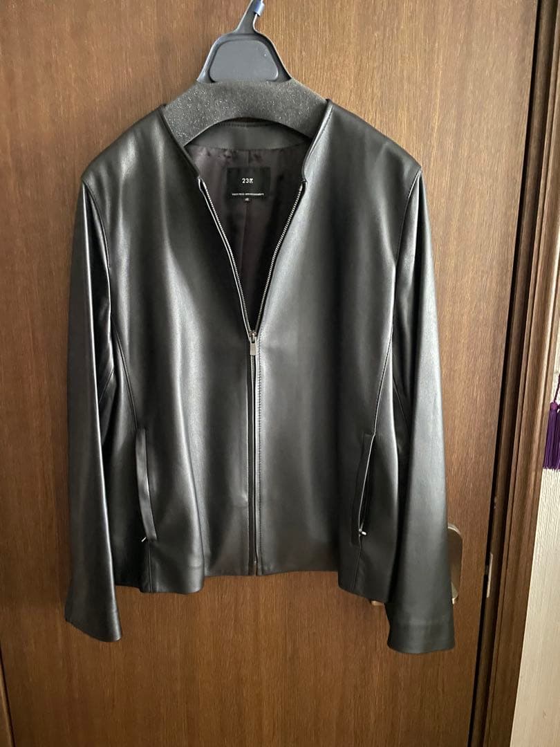 シープレザーノーカラージャケット　ブラック　48