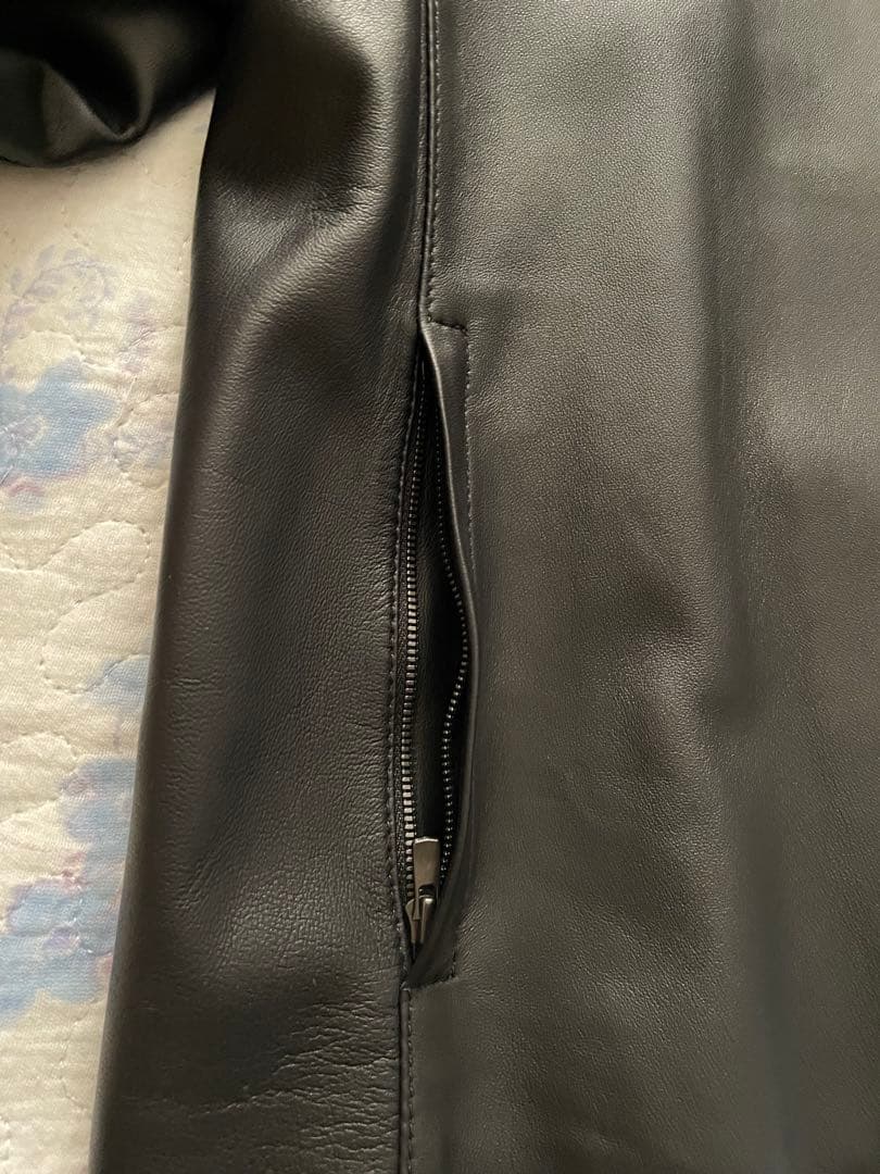 シープレザーノーカラージャケット　ブラック　48