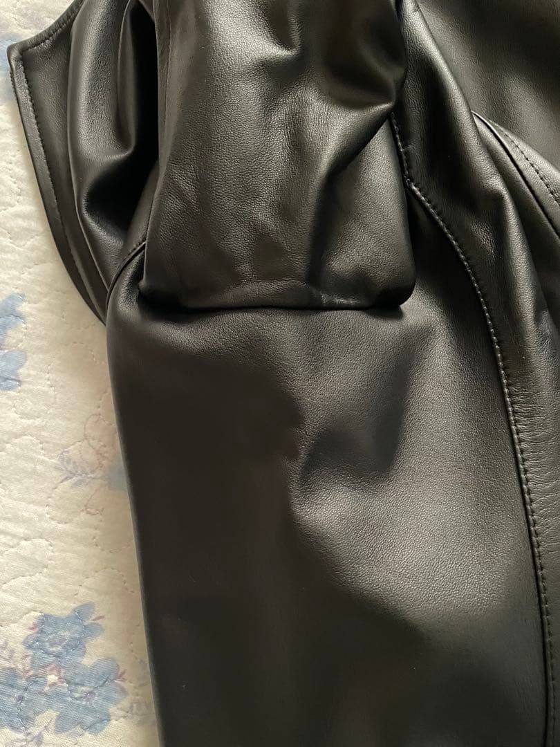 シープレザーノーカラージャケット　ブラック　48