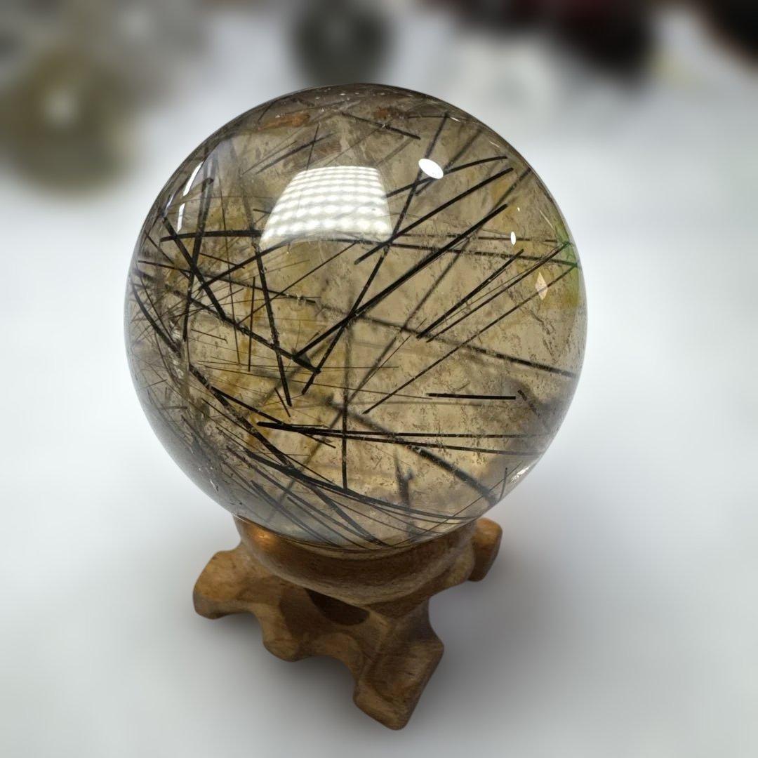 希少　透明度抜群　ブラックルチルスフィア　スモーキー　丸玉