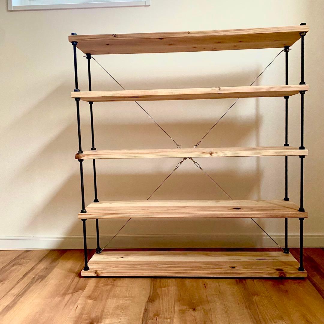 幅80cm☆ワイヤークロス 木製ラック☆食器棚☆木製シェルフ☆白木のシェルフ