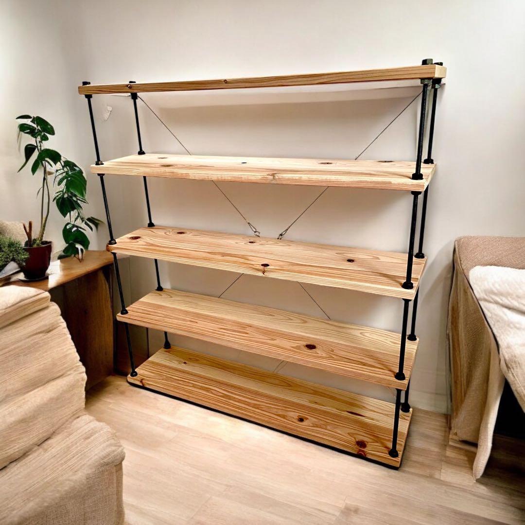 幅80cm☆ワイヤークロス 木製ラック☆食器棚☆木製シェルフ☆白木のシェルフ