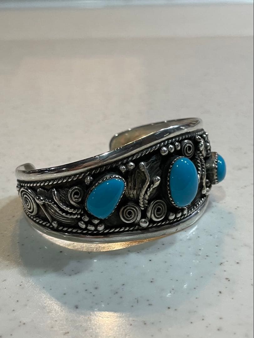 ターコイズブルー バングル シルバー925 インディアンジュエリー ナバホ風