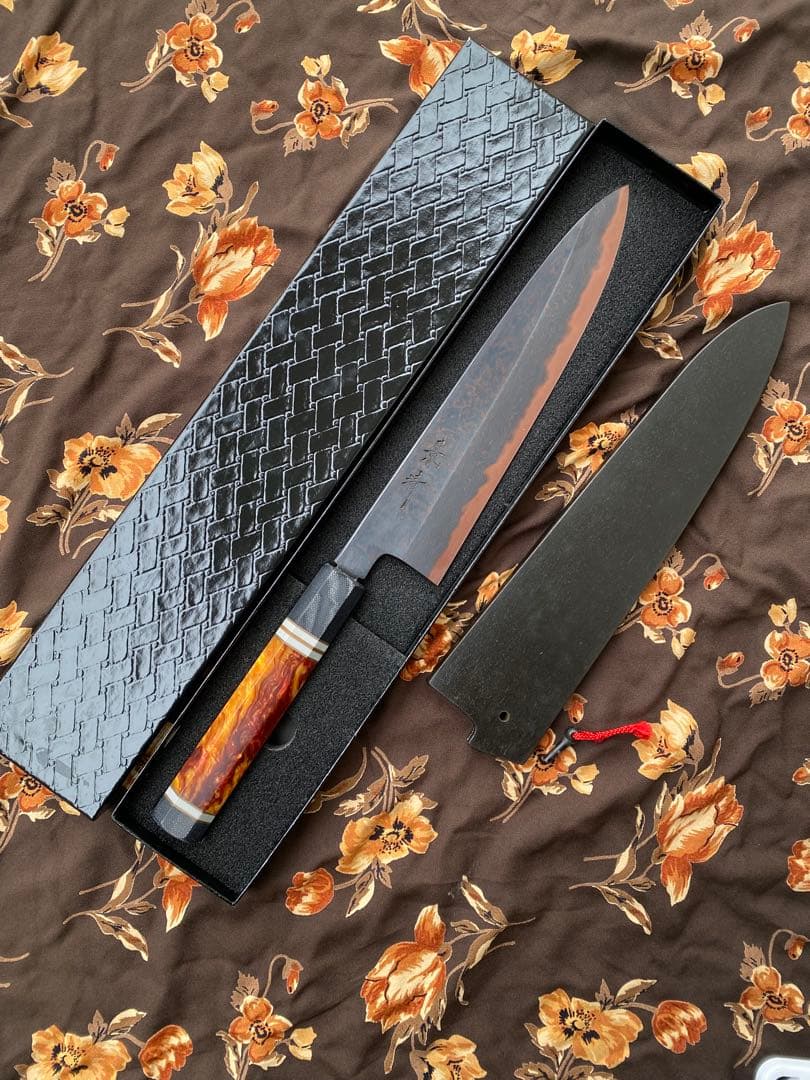 景清 KAGEKIYO 青紙一号 黒染めダマスカス オレンジハンドル 240mm