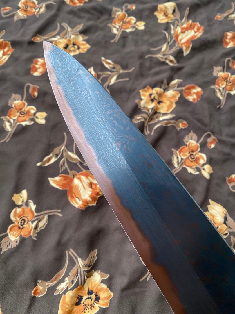 景清 KAGEKIYO 青紙一号 黒染めダマスカス オレンジハンドル 240mm