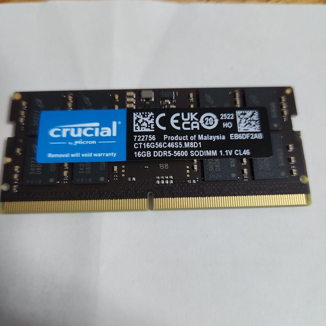 (ほぼ新品)Crucial 16GB DDR5-5600 SODIMM メモリ