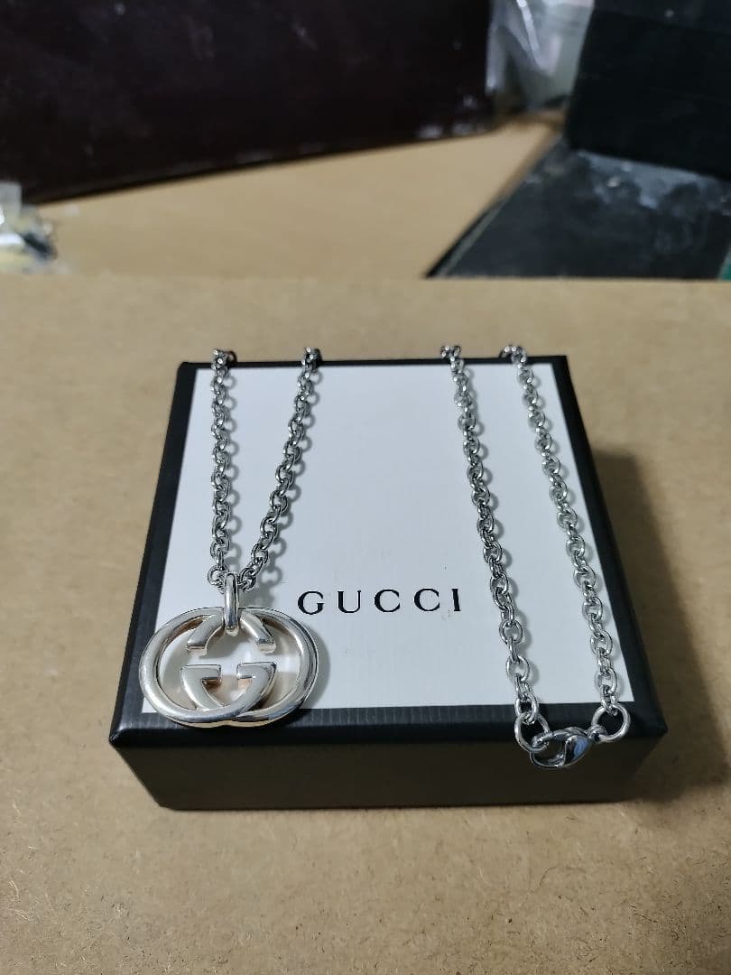 良好品 GUCCIグッチ シルバー925インターロッキングネックレス 高級感あり