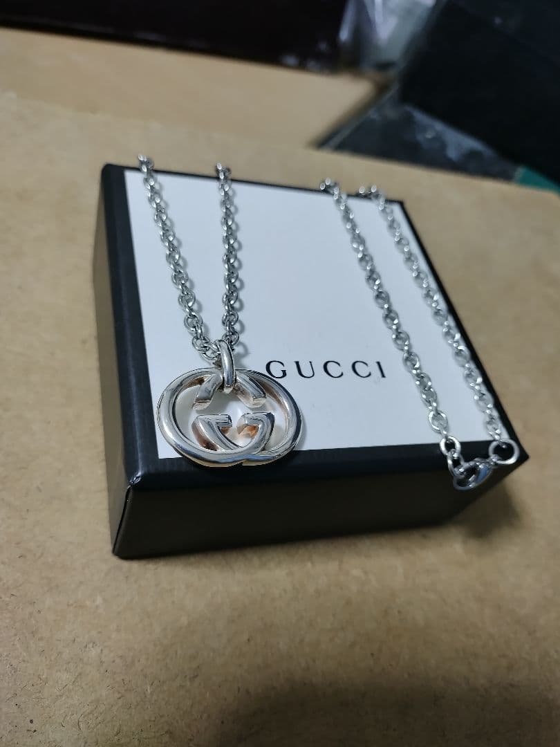 良好品 GUCCIグッチ シルバー925インターロッキングネックレス 高級感あり
